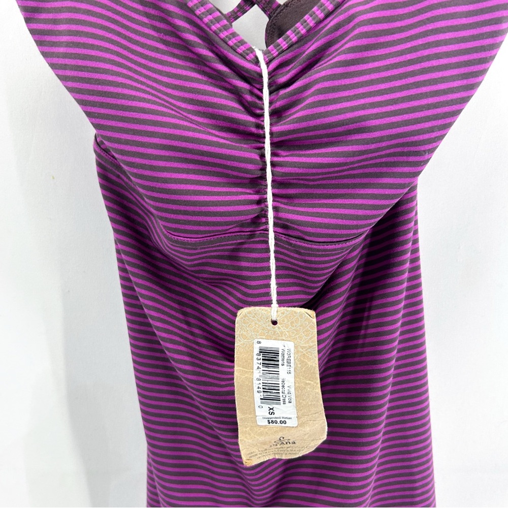 Prana Rebecca Purple Striped Active Mini Dress Built in Bra X-Small NWT - Picture 7 of 7